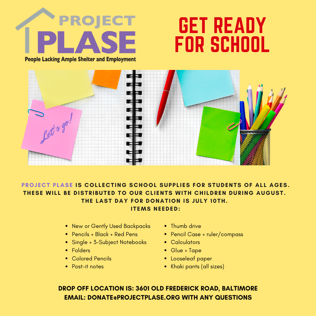 PLASE School Supplies DRIVE Flyer